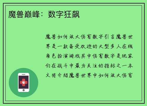 魔兽巅峰：数字狂飙